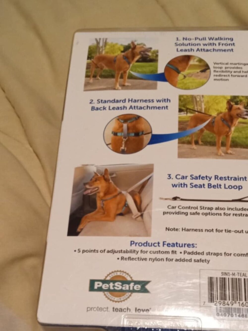 PetSafe 3 in 1 Harness Medium TEAL No Pull Control Padded Reflective Padded new - Picture 2 of 2